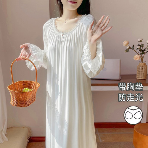 BIEN绵绸春秋宫廷仙女睡裙带胸垫