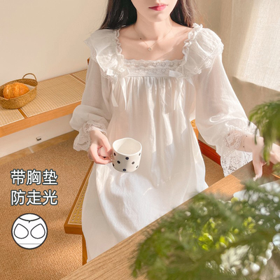 纯棉夏仙女宫廷花边睡裙