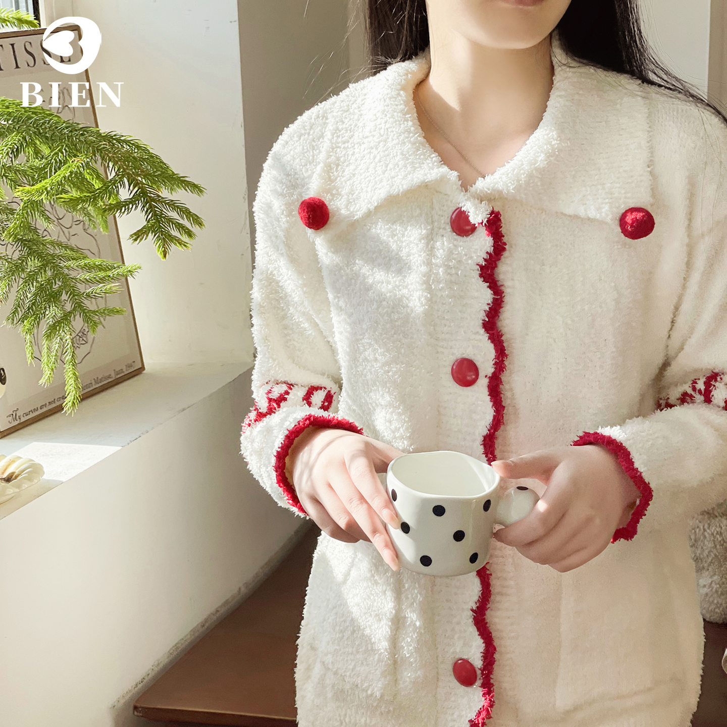 BIEN半边绒睡衣女秋冬季甜美可爱公主风家居服可外穿加绒加厚套装