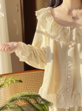 BIEN海岛绒睡衣女冬季甜美可爱公主风家居服可外穿薄绒娃娃领冬天