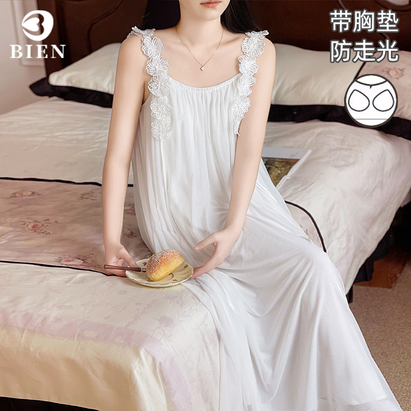 BIEN带胸垫网纱睡裙女夏季新款甜美可爱公主家居服可外穿晨袍仙女