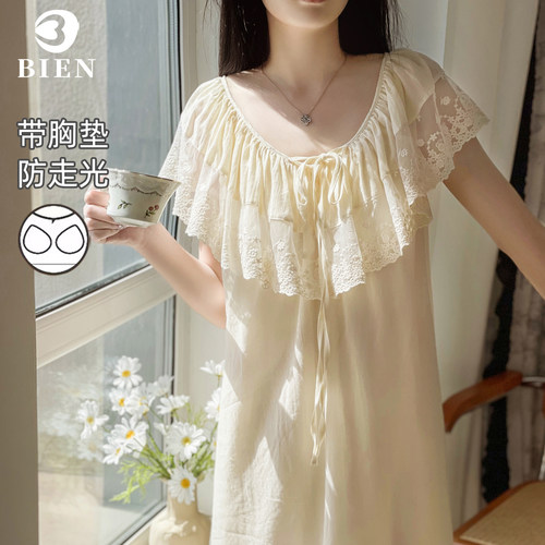 BIEN带胸垫无袖睡裙女夏季新款甜美公主法式宫廷家居服可外穿纯棉