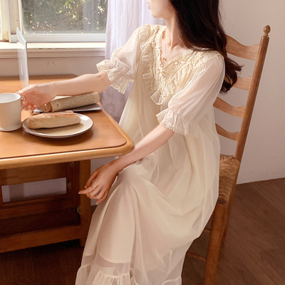 网纱莫代尔夏季宫廷仙女花边睡裙