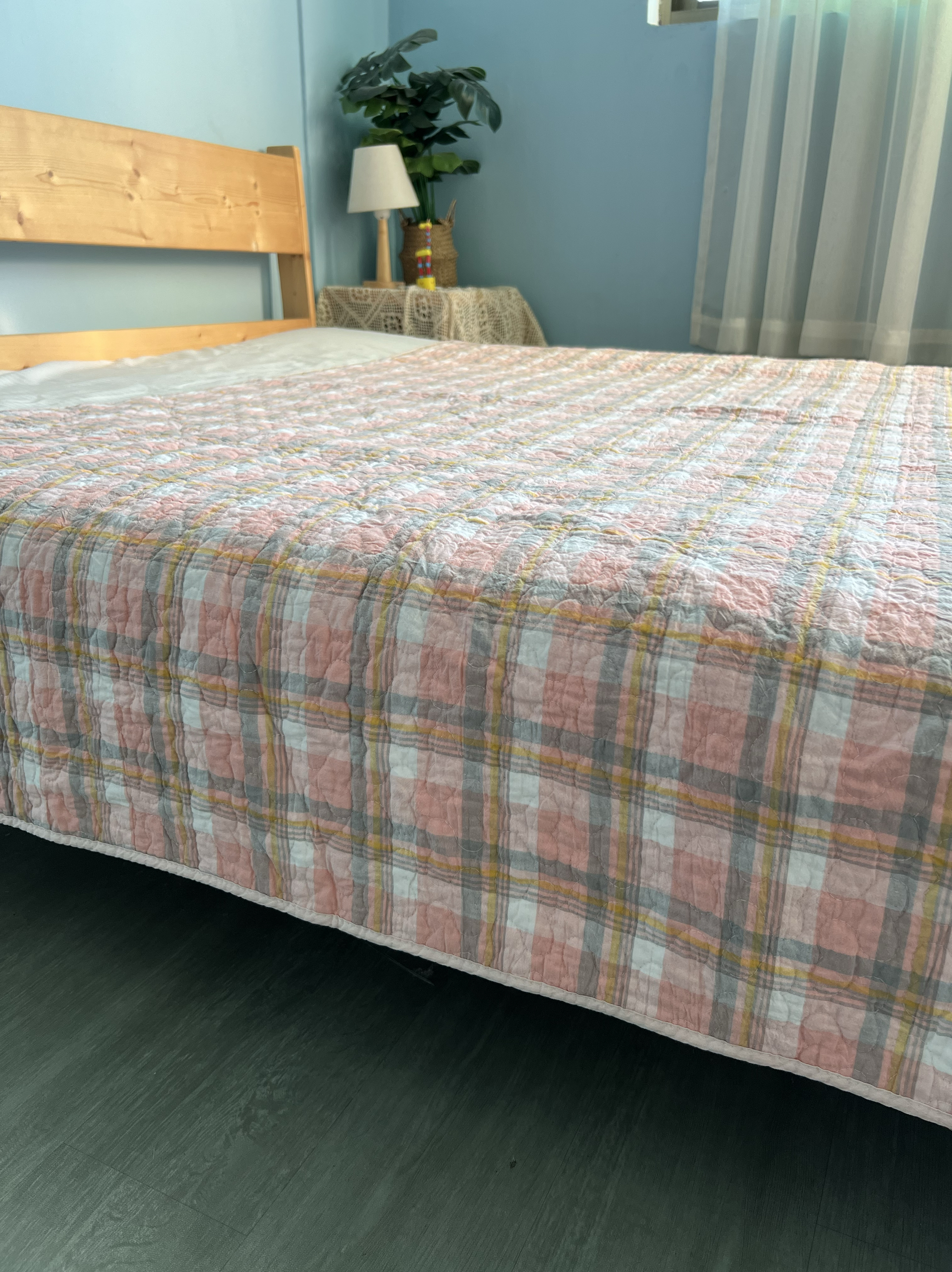 四季纯棉格子控色织床隔脏神器