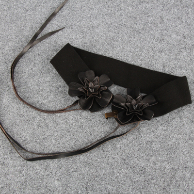 女款黑色舒适弹力手工花朵腰封