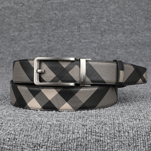 外原男款头层牛皮自动扣皮带 青年雅痞潮款印花真皮休闲腰带