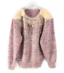 vintage日本制孤品中古着尖货甜美马海毛复古套头开衫羊毛衣43