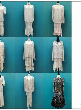 美国印度制vintage中古着钉珠亮片盖茨比Flapper20s复古连衣裙52