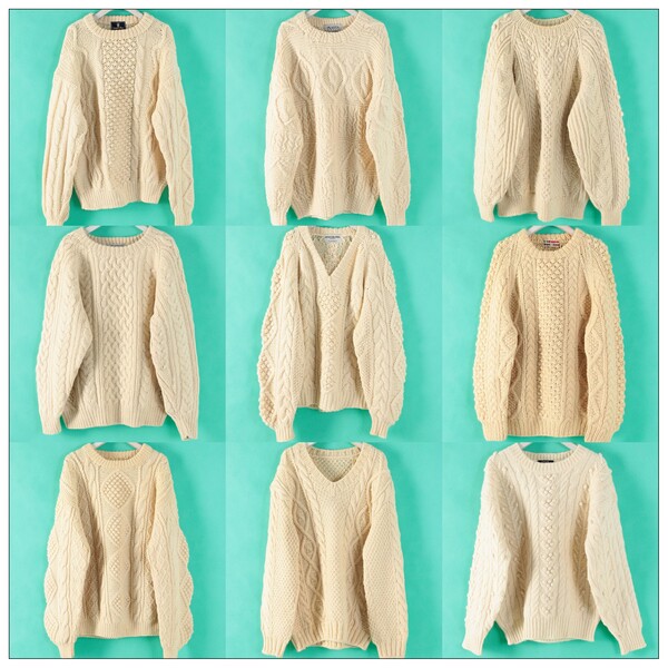 vintage日本韩国中古着孤品复古手工粗棒针麻花豆豆加厚羊毛衣27