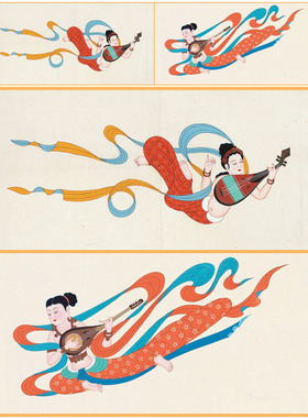 工笔画白描底稿宣纸敦煌飞天伎乐