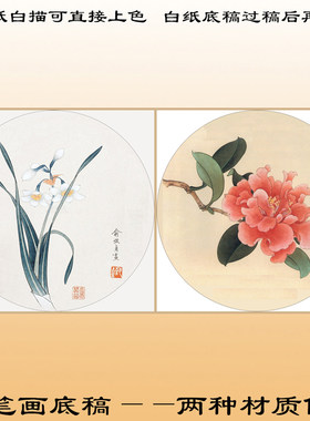 茶花水仙俞致贞扇面工笔画白描