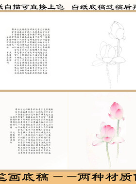 工笔画白描底稿熟宣纸直接上色