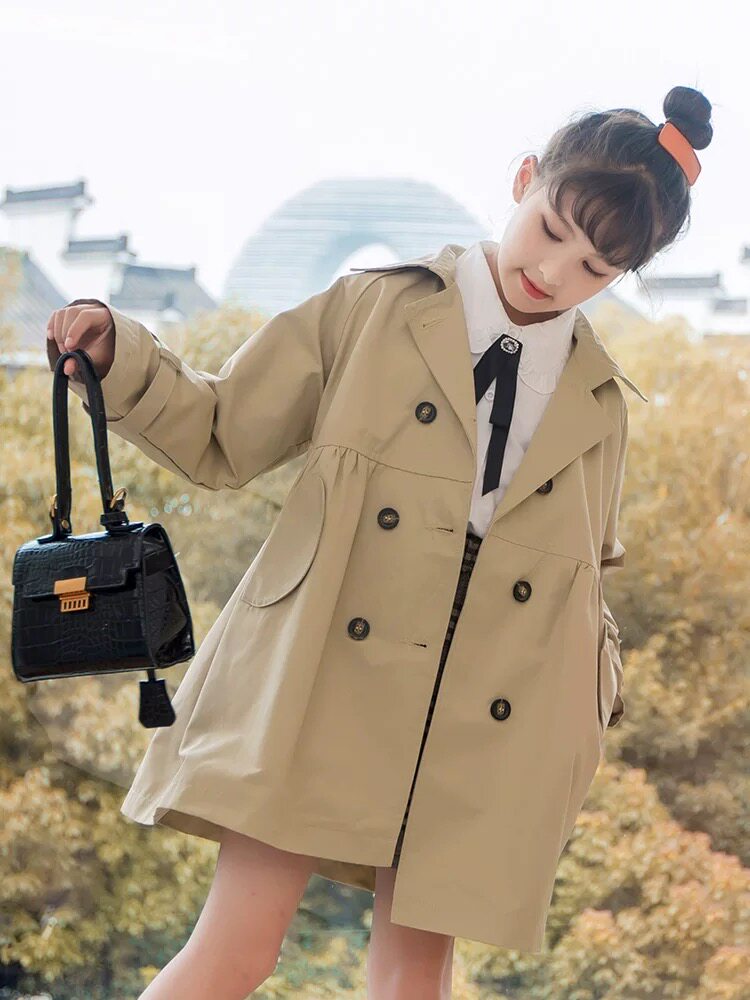 여아 아동용 윈드 브레이커 2023 새로운 스타일 봄 가을 아동복 아동용 중장 영국식 재킷 중대형 아동 가을 의류