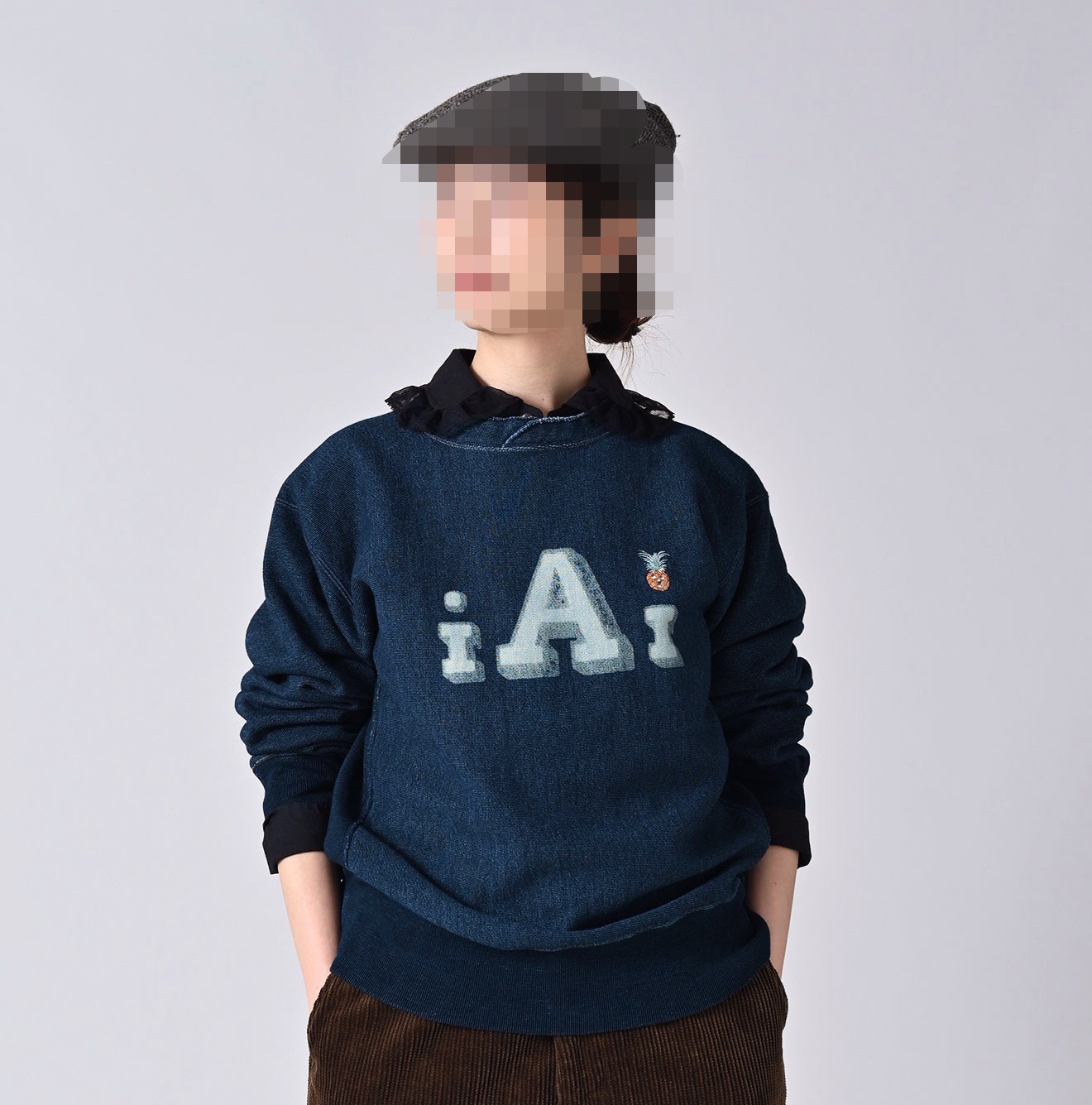 日系2025秋冬菠萝刺绣抓绒卫衣