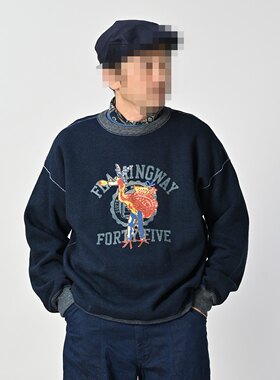 日系加绒圆领长袖火烈鸟卫衣