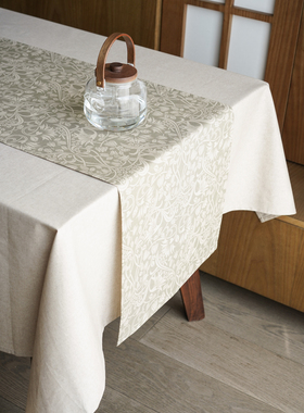 GIRONES美式复古防水防油灰色印花布艺餐桌茶几桌旗茶旗长条盖巾