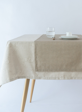 GIRONES进口简约现代防水防油复古灰色格子桌旗电视柜茶几盖布