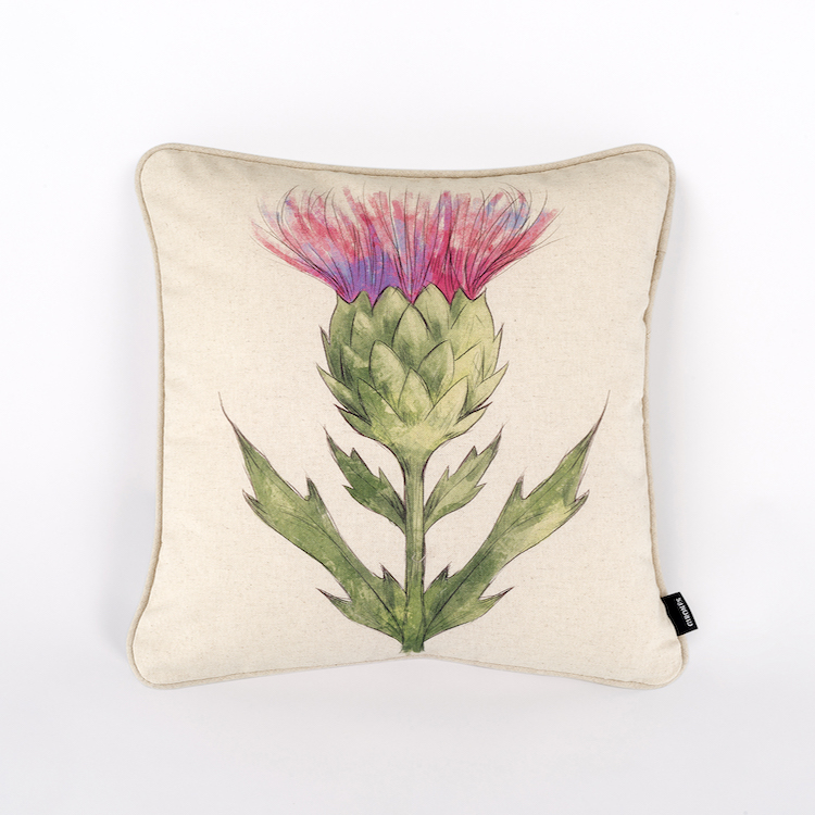 西班牙进口植物棉麻印花卷边抱枕