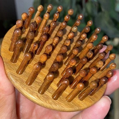 绿檀木61钉荷花经络刷头部颈部背部檀香木男女家用身体头疗按摩梳