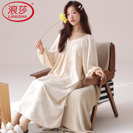 春秋季睡裙女款长袖纯棉睡衣女士长款2025新款可外穿家居服秋冬款