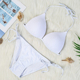 聚拢小胸白色三点式 沙滩比基尼三角杯性感女士游泳衣系带日韩泳装
