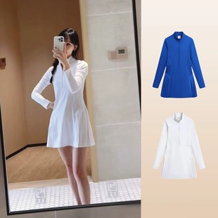 Wilson威尔胜网球服秋女士新款半拉链立领透气白色长袖网球连衣裙