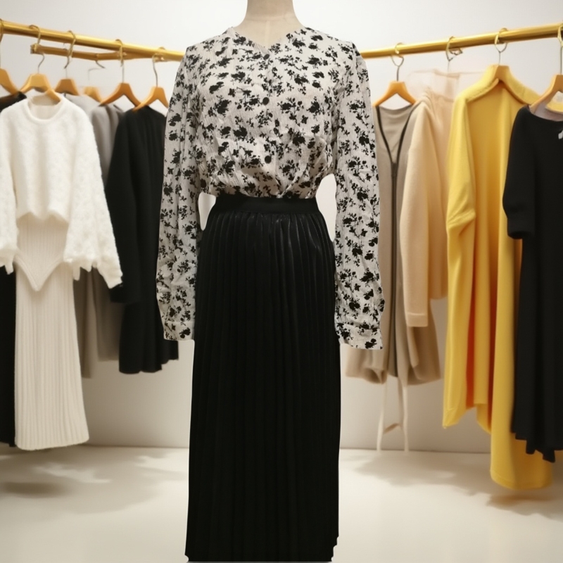 24年秋冬季新款时尚气质百褶中长款显瘦百搭半身裙小众设计感上衣