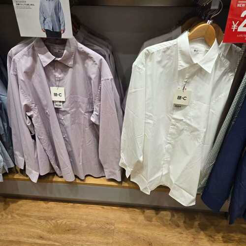 日本本土优衣库 C系列合作款棉质男女同款衬衫482453,482455