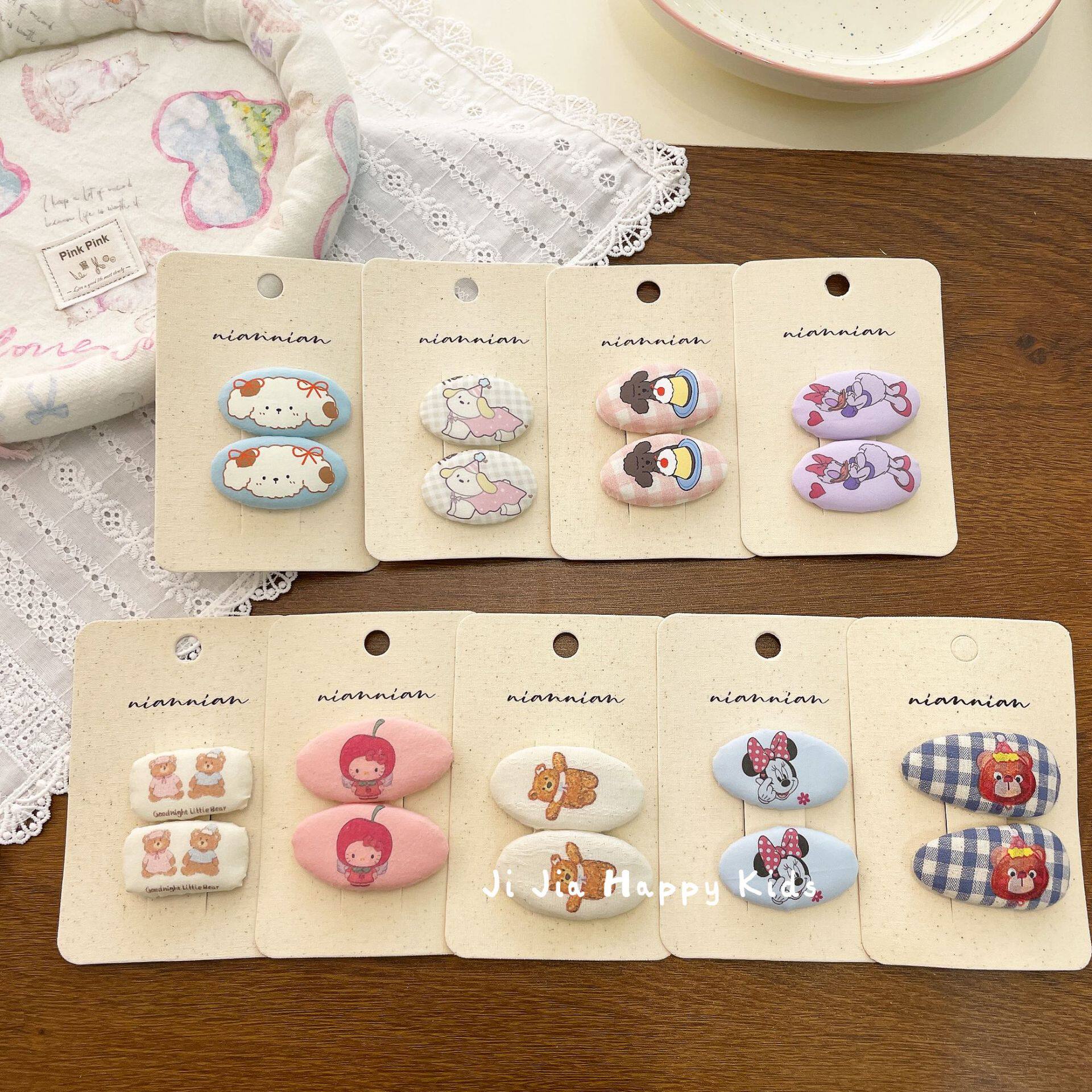 niannian韩版卡通印花小动物发夹可爱小熊布艺BB夹甜美儿童发卡