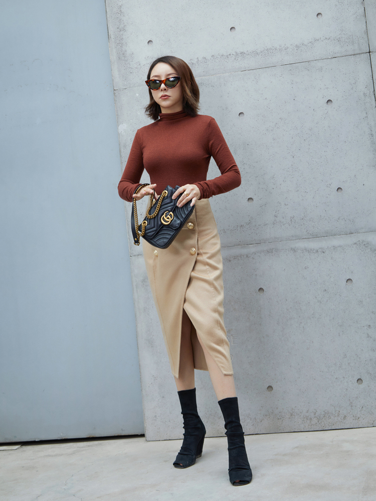 Boss Z Kashmir 750g pure cashmere skirt High waist double-breasted handmade double-sided woolen skirt