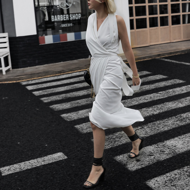 Z老板 X型系带裹身连衣裙 无袖中长款皱褶收腰不对称V领连衣裙女|ruв категории Женская одежда, платье - от Buy2taobao.com для оказания профессиональной услуги покупки агента Taobao