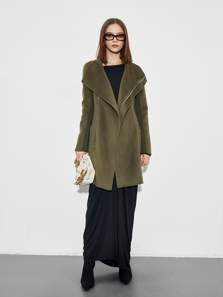 Z boss RO classic series square collar woolen short coat female Australian double-sided cashmere sewing coat female