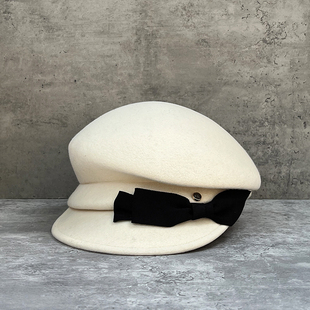 蝴蝶结鸭舌报童帽 轻奢不对称羊毛贝雷帽女秋冬潮设计师款 元 英同款