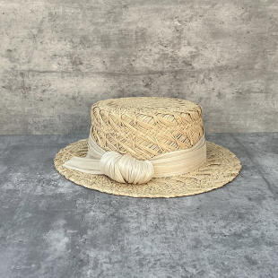 遮阳帽 出游简约礼帽时尚 25新款 轻奢手工编织拉菲草平顶草帽女夏季