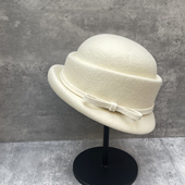 蝴蝶结卷边优雅法式 博主款 千金风白色圆顶礼帽女秋冬季 盆帽显脸小