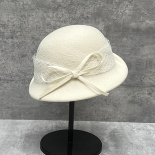 画家帽名媛礼帽 网纱贝雷帽女蝴蝶结气质时尚 小香风格 卷边秋冬新款