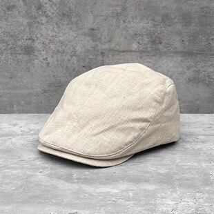 韩韩 甜酷英伦风文艺画家帽男女情侣潮百搭鸭舌帽春夏麻布前进帽