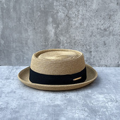 防晒遮阳帽平顶礼帽女夏草编短檐帽子 复古微卷边草帽时尚 新款 法式