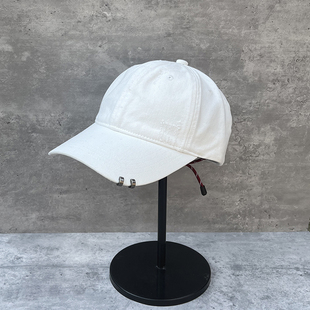 时尚 软顶宽帽檐鸭舌帽男女款 百搭 破洞双环做旧棒球帽女夏季 25新款