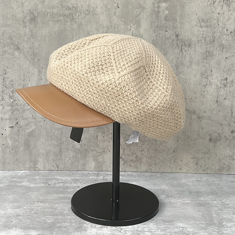 休闲贝雷帽女秋冬针织百搭八角帽