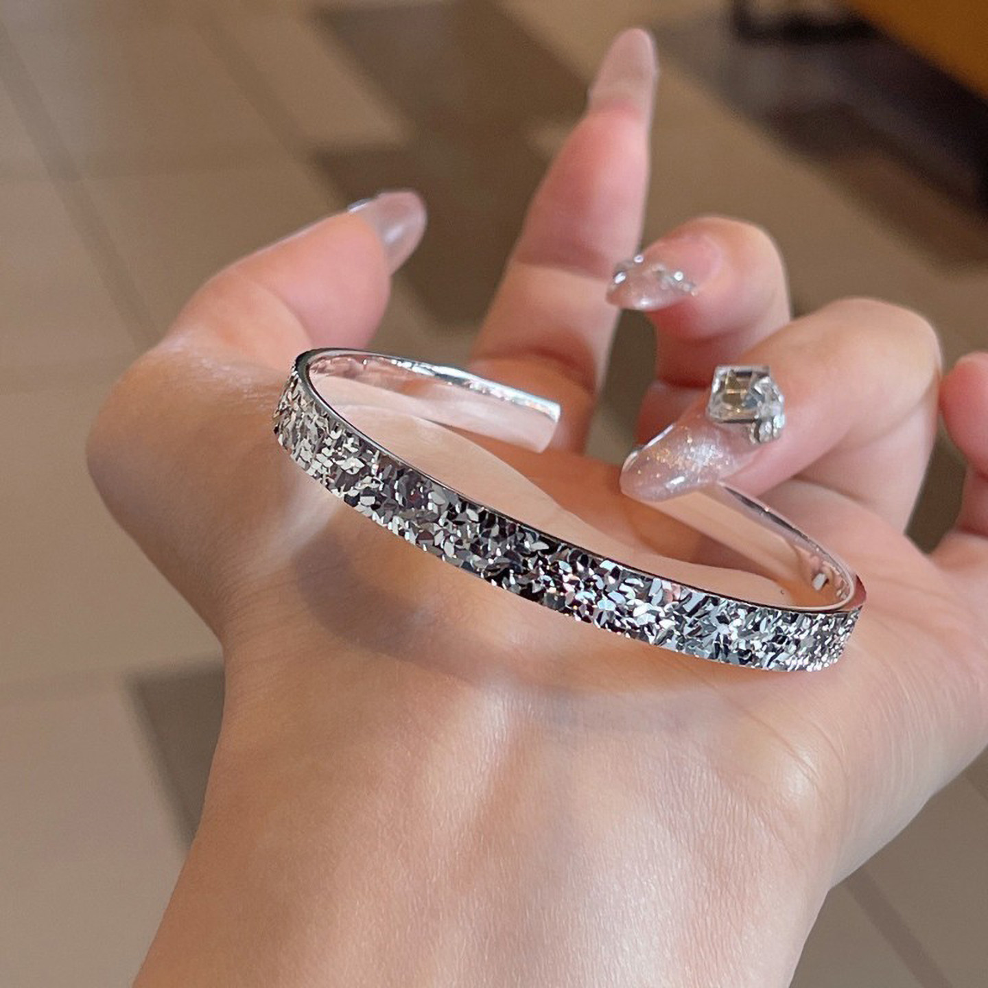 碎碎冰银手镯女9999纯银实心足银手镯女碎银子送妈妈闺蜜女友礼物