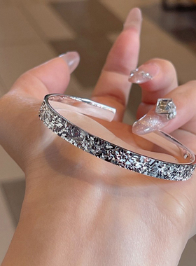 碎冰冰银手镯女9999纯银小众设计