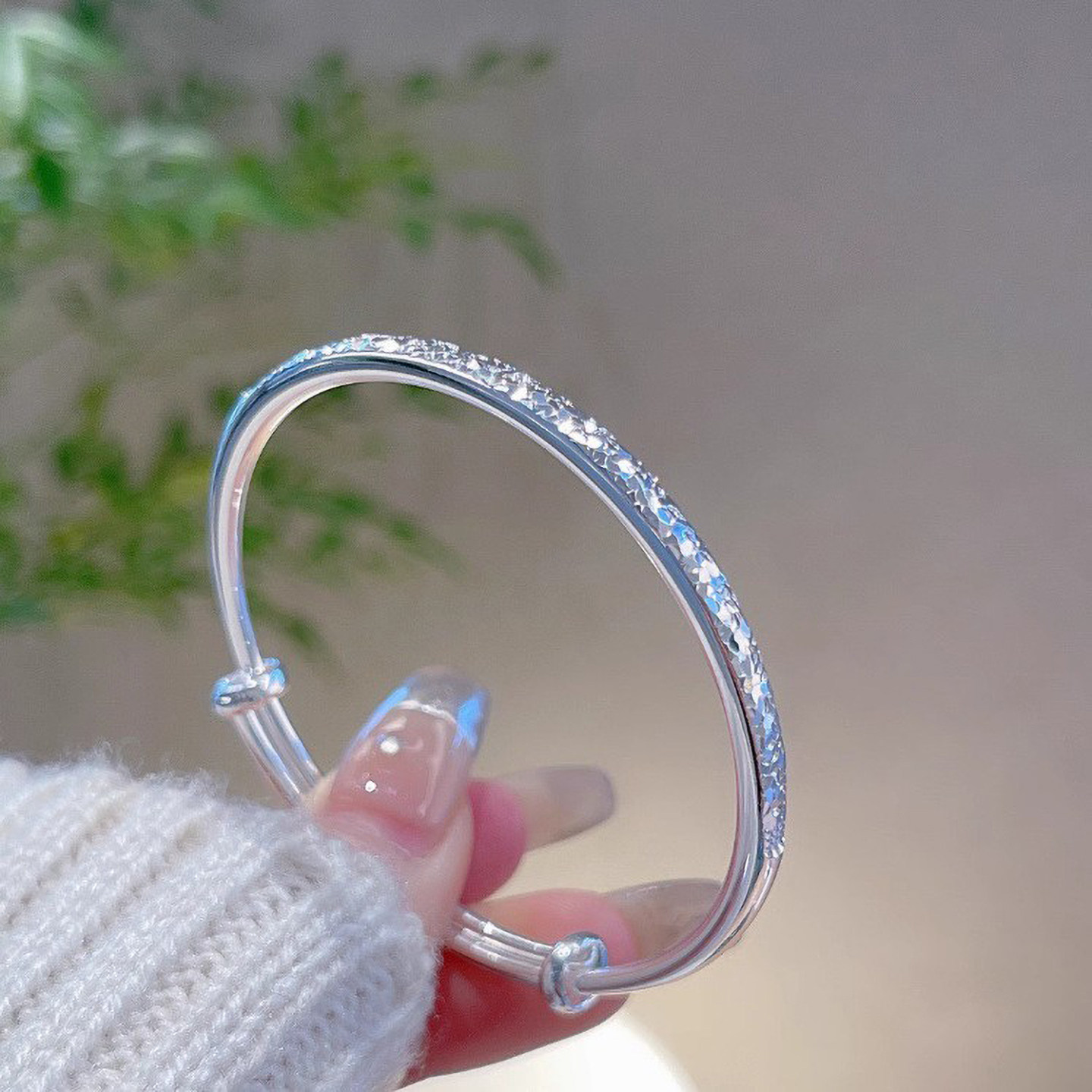 碎冰冰银手镯女纯银实心碎银镯子足银9999女款手环送女友妈妈礼物