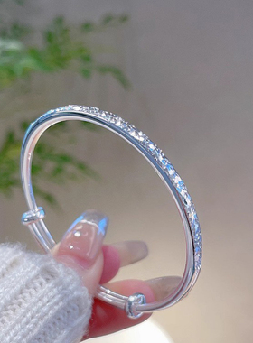 碎冰冰银手镯女纯银实心碎银镯子足银9999女款手环送女友妈妈礼物