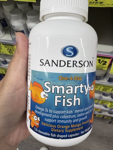 新西兰代购直邮Sanderson儿童鱼油初乳+碘锌咀嚼片120粒补充脑力