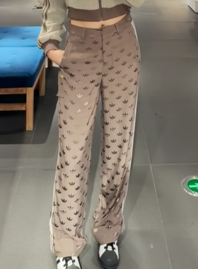 adidas阿迪达斯三叶草女裤满印LOGO休闲运动长裤KF4939/KF4940