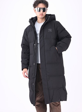 25新款MLB羽绒服男女NY大标防水长款连帽运动棉羽外套3ADJB3056