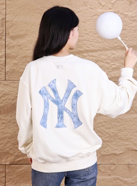 MLB卫衣男女25秋季新款仿老花牛仔青标大LOGO长袖套头衫3AMTM0754