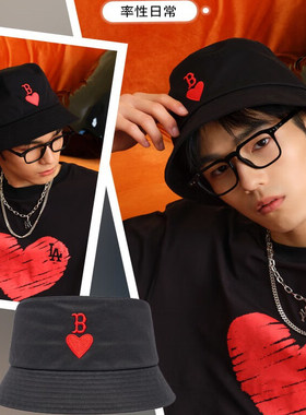 MLB渔夫帽男女同款时尚潮流百搭爱心遮阳帽运动帽休闲帽3AHTH013N