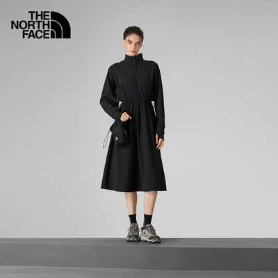 北面女中长款防泼水百搭连衣裙